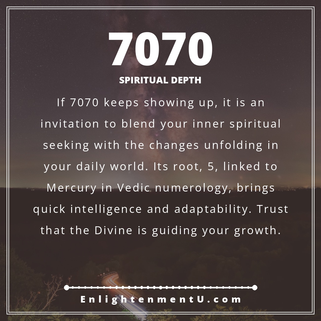 Meaning of seeing 7070 angel number pin with the number 7070 over a calm evening sky; text reads 'Spiritual Depth'