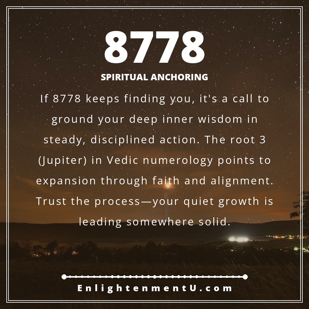 Meaning of seeing 8778 angel number pin with the number 8778 over a serene, grounded background; text reads 'Spiritual Anchoring'.