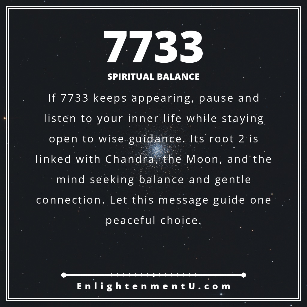 pin del número angelical 7733 con el número 7733 sobre un tranquilo sendero iluminado por la luna y una suave luz azul; el texto dice 'Equilibrio espiritual', significado de ver el número angelical 7733.